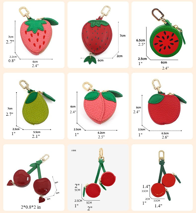 Fruit-Shaped Mini Coin Purse Keychain - Portable PU Leather Wallet & Bag Charm
