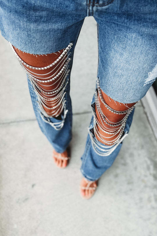 Chain Ripped Straight Jeans