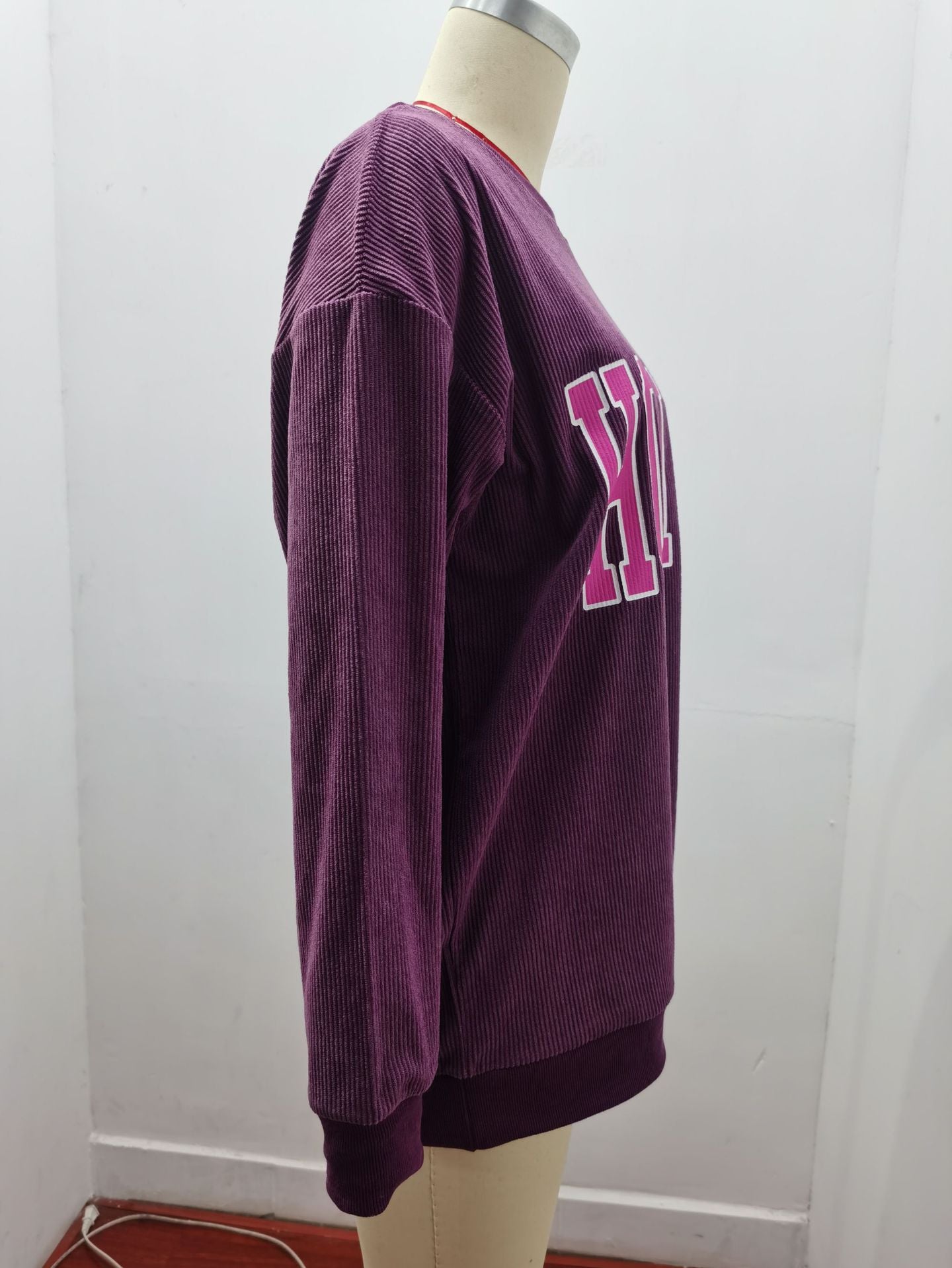 Corduroy Letter Crewneck Sweatshirt