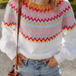 Ethnic Geometric Colorblock Print Drop Shoulder Sweater