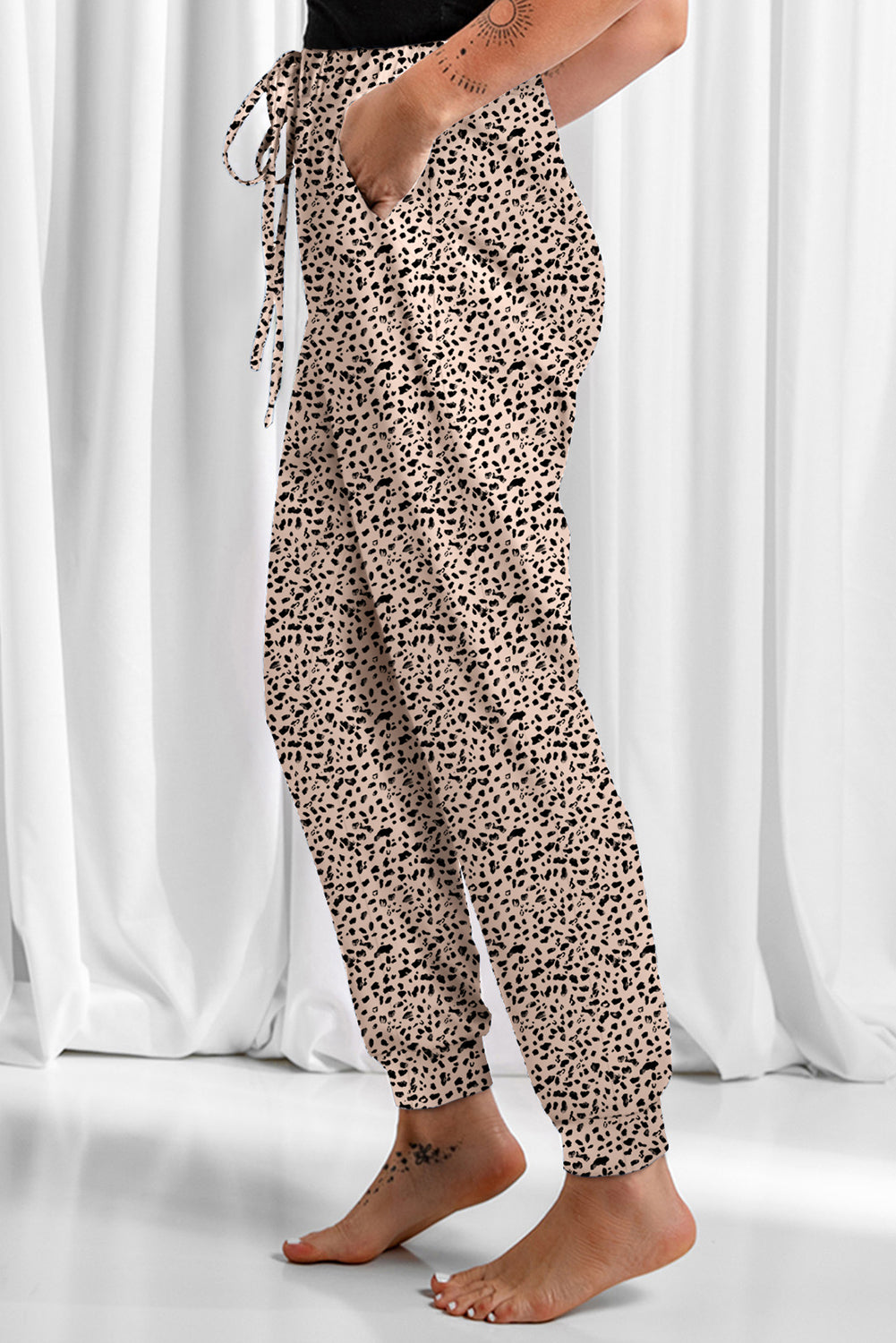 Leopard Elastic Waist Casual Joggers