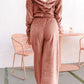 Velvet Zip-up Hoodie and Wide Leg Pants Set