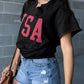 USA Patch Notched Neck Loose Tee