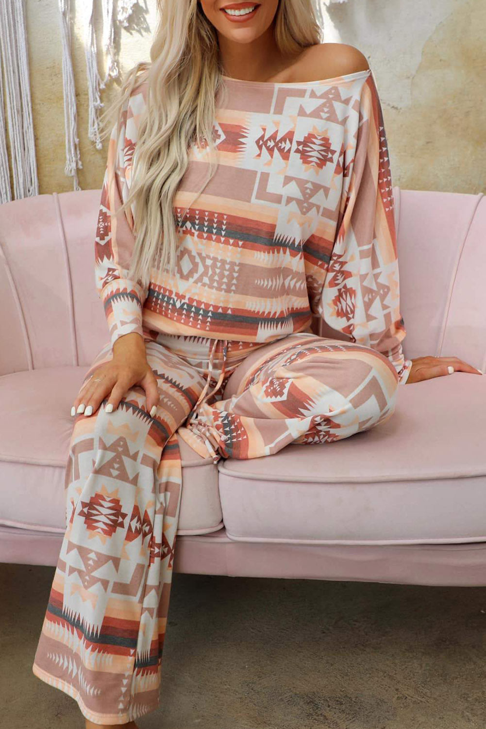 Aztec Long Sleeve Top Pants Lounge Outfit