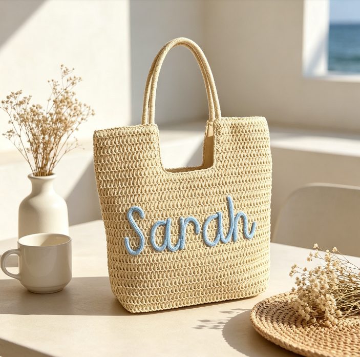 Personalized Straw Beach Bag