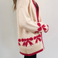 Bow Pattern Textured Open Front Baggy Cardigan