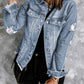 Lapel Distressed Raw Hem Buttons Denim Jacket