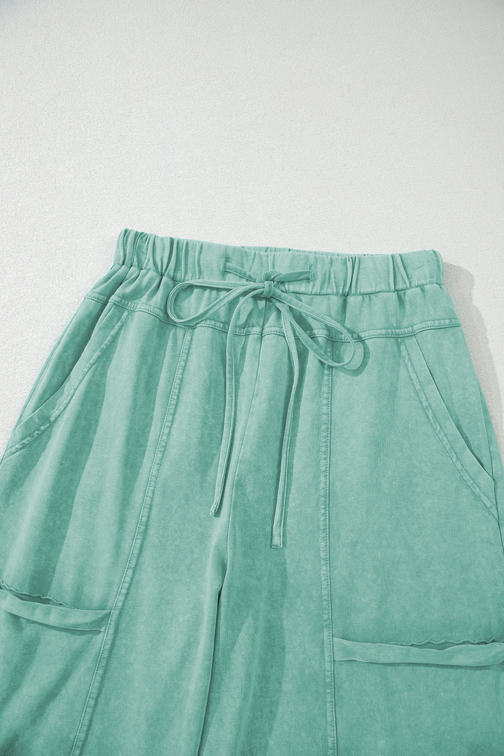 Mineral Wash Exposed Seam Drawstring High Waist Wide Leg Cargo Pants