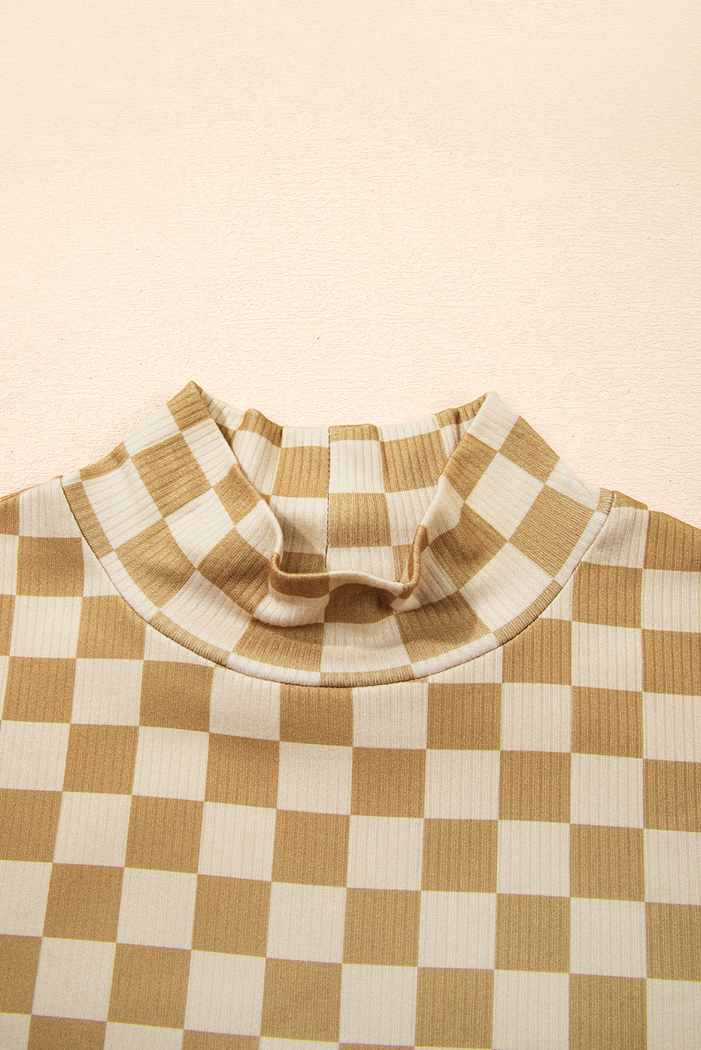 Check Pattern Turtleneck Ribbed Slim Long Sleeve Tee