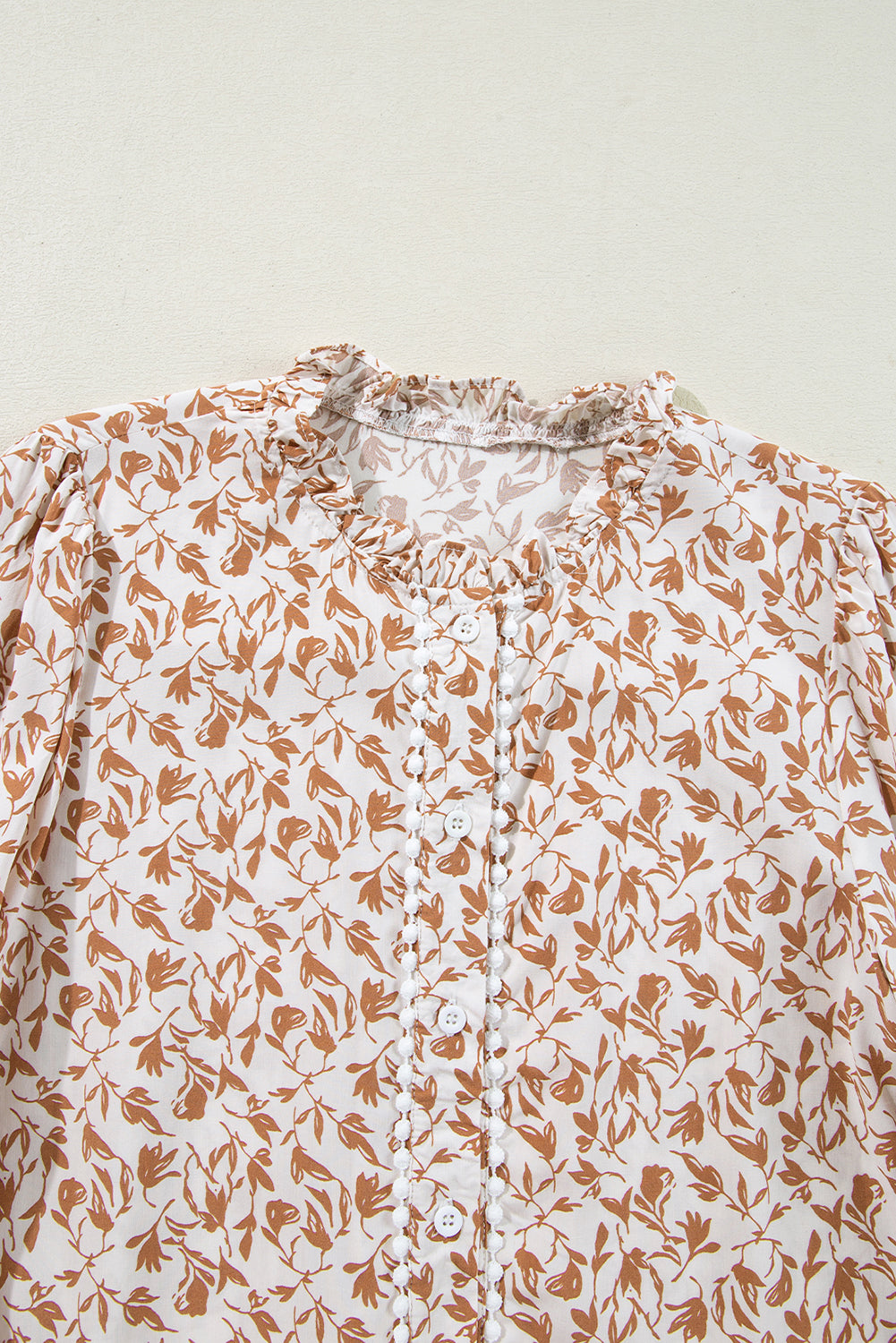 Lace Detail Floral Puff Sleeve Fall Shirt