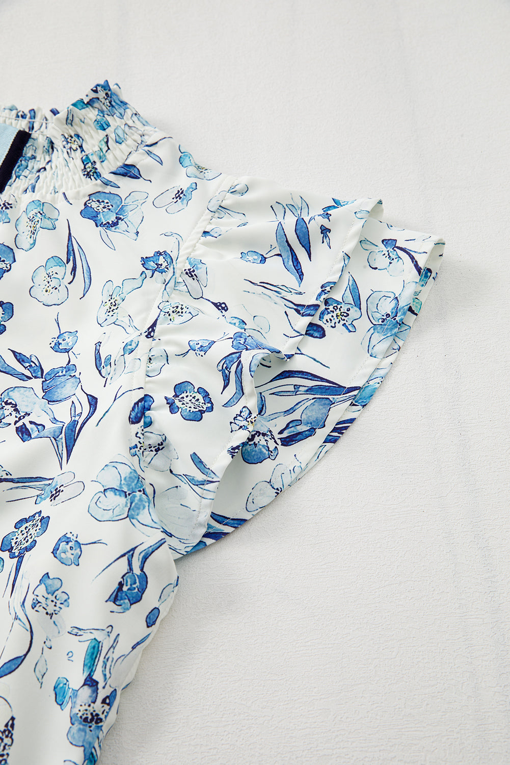 Floral Print Ruffled Short Sleeve Blouse