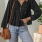 Smocked Bust Buttoned Split V Neck Flow Fit Blouse