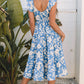 Floral U Neck Flutter Shoulder Tiered Flowy Midi Dress