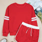 Varsity Striped Sleeve Drop Shoulder Sweatshirt and Short Set