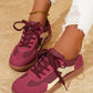 PU Leather Stitched Color Block Casual Lace-Up Sneakers