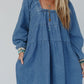 Square Neck Pockets Denim Dress