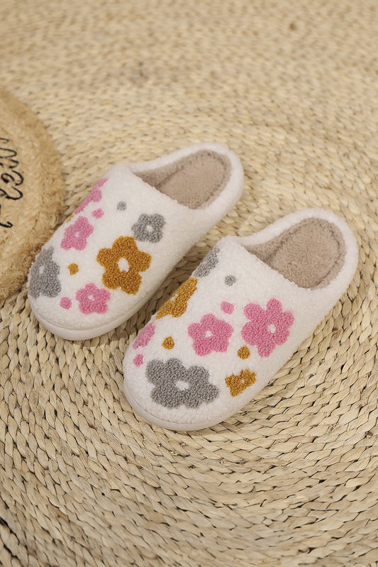 Fuzzy Flower Pattern Winter House Slippers