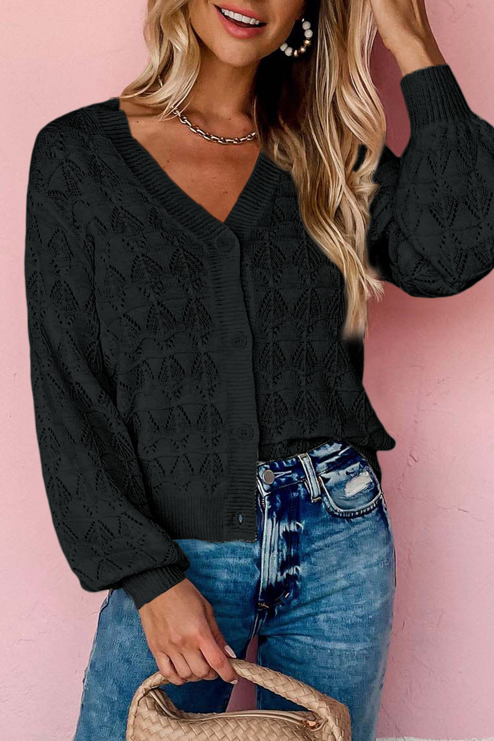 Lightweight Buttoned Front Crochet Cardigan