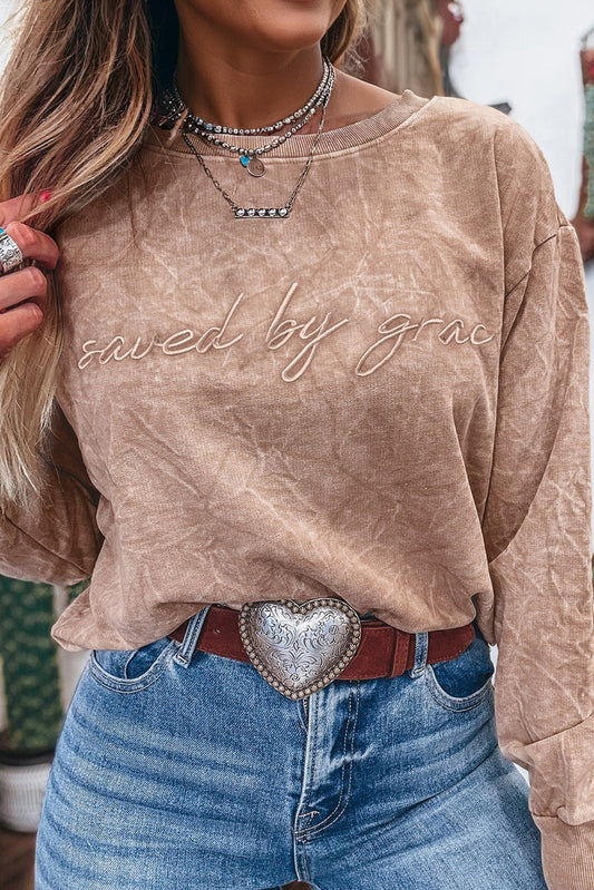 Embroidered Mineral Wash Plus Size Sweatshirt