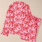 2pcs Bow Print Shirt Style Long Sleeve Pajama Set