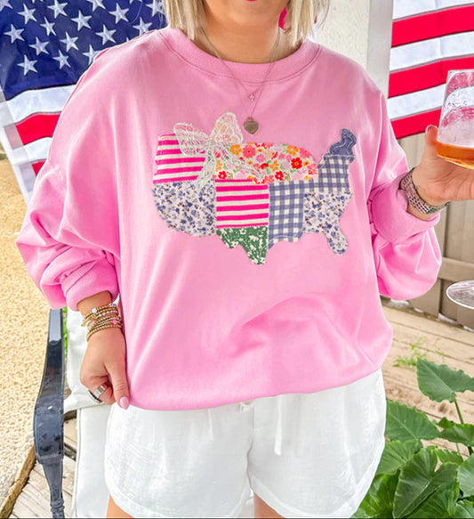 USA Map Patched Graphic Patriotic Sweatshirt