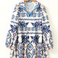 Ethnic Print Striped Split Neck Long Sleeve Flowy Mini Dress