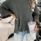 Ripped Raw Hem Chunky Sweater