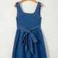Square Neck Bowknot A-line Sleeveless Denim Dress
