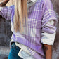 Plaid Print Ribbed Trim Loose Sweater