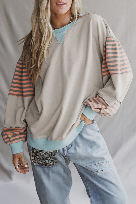 Striped Colorblock Patchwork Drop Shoulder Sweatshirt