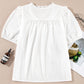 Embroidered Lace Patchwork Tie Neck Puff Short Sleeve Blouse