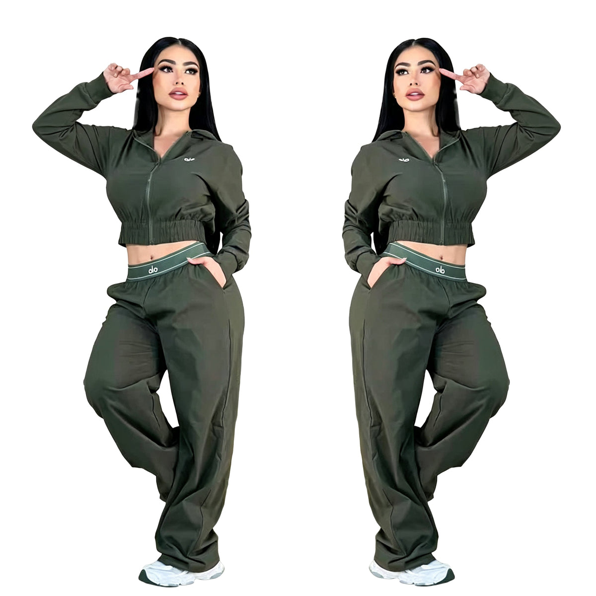A-Two-piece set: hooded top and wide-leg trousers(Q6391)