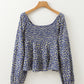 Boho Floral Print Smocked Square Neck Loose Fit Blouse