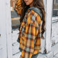 Plaid Patch Hooded Frayed Snap Button Jacket