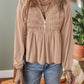 Smocked Bust Buttoned Split V Neck Flow Fit Blouse