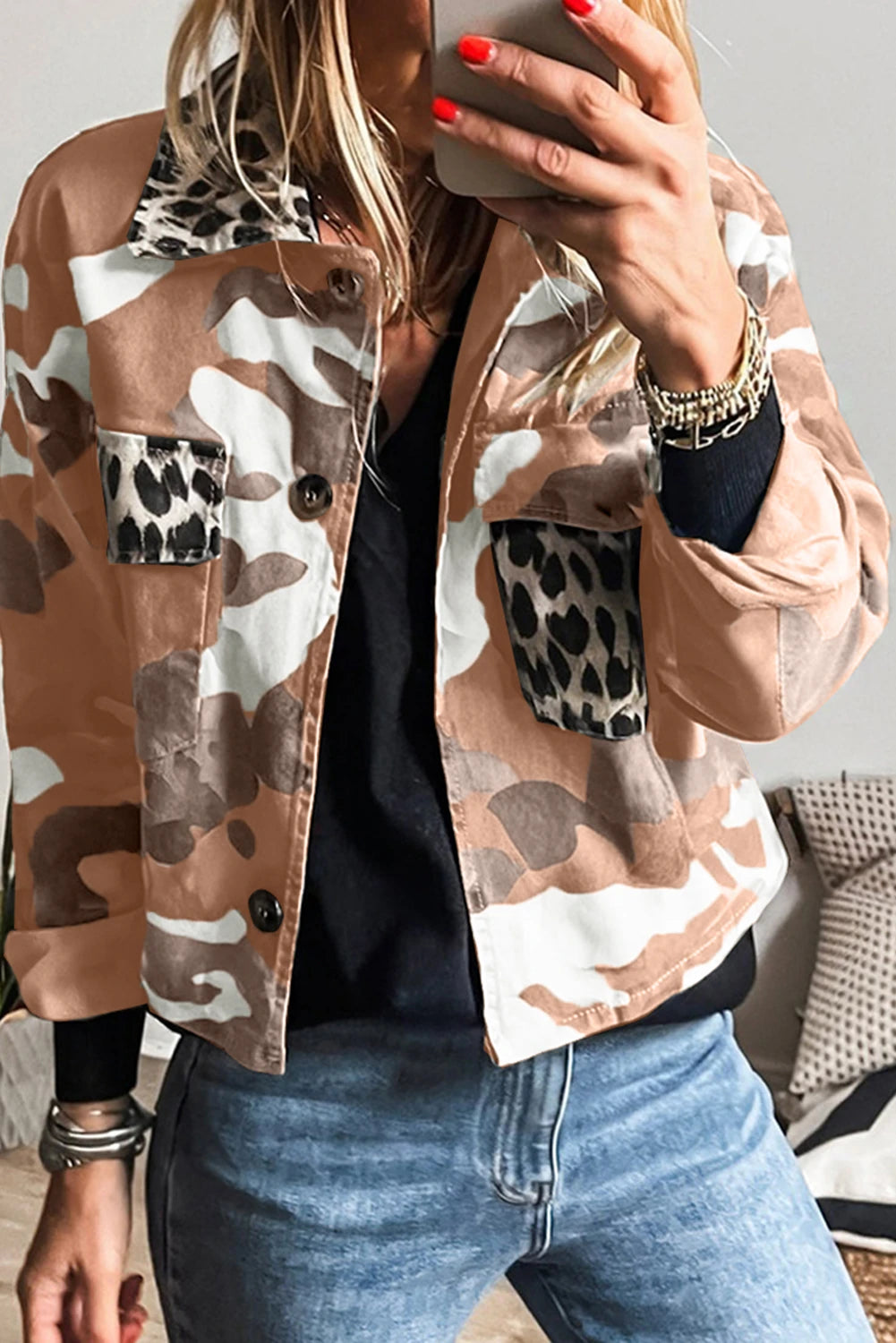 Patchwork Flap Pocket Crop Jacket