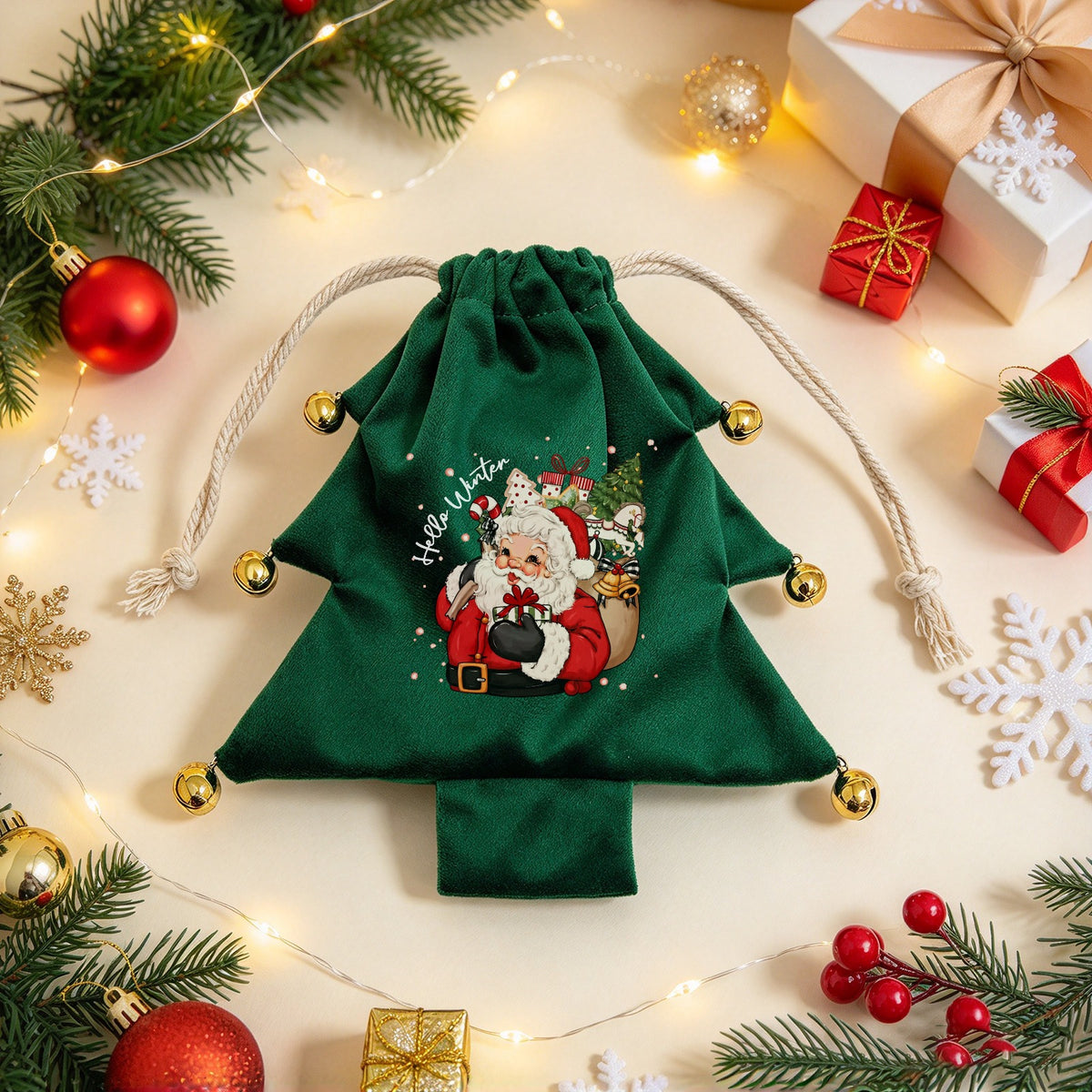 Velvet Christmas Tree Gift Bag – Heat-Transferred Design