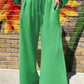Drop Shoulder Puff Sleeve Crop Pullover Drawstring Wide Leg Pants Set