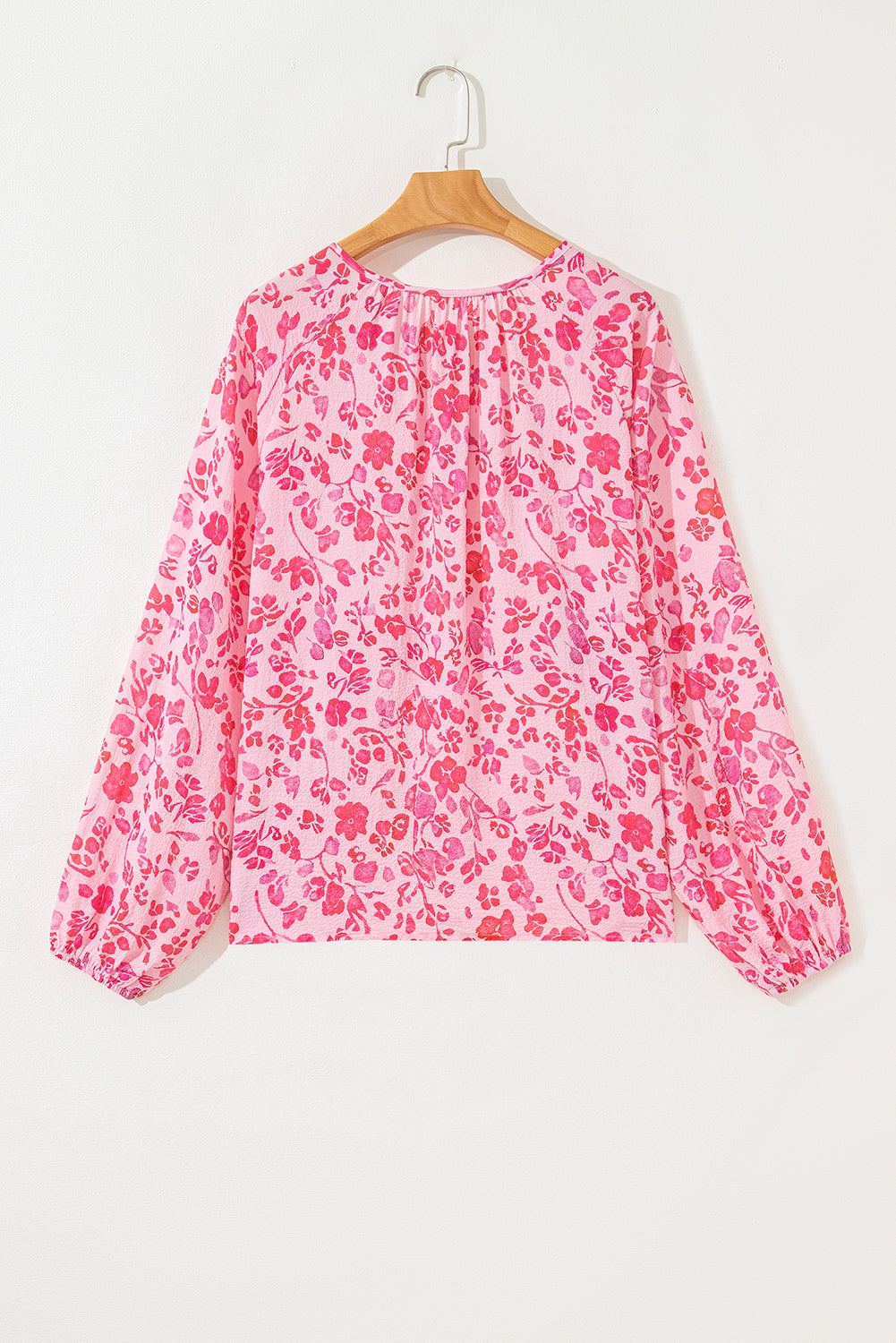 Floral Puff Sleeve Split Neck Lightweight Blouse