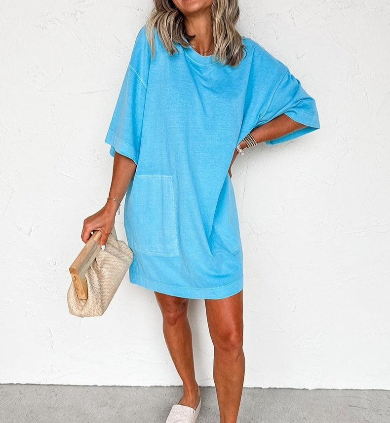 Drop Shoulder Loose Casual T Shirt Mini Dress