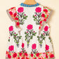 Floral Print Tie Neck Striped Detail Flutter Sleeve Blouse