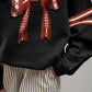 Varsity Baseball Bow Graphic Striped Sleeve Baggy Sweatshirt