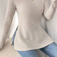 Striped Knit Side Slit Slim Round Neck Tunic Top