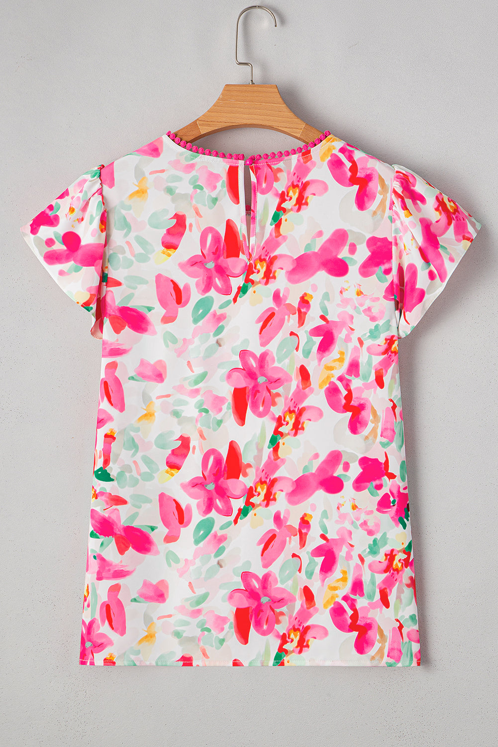 Floral Print Flutter Sleeve Round Neck Casual Blouse