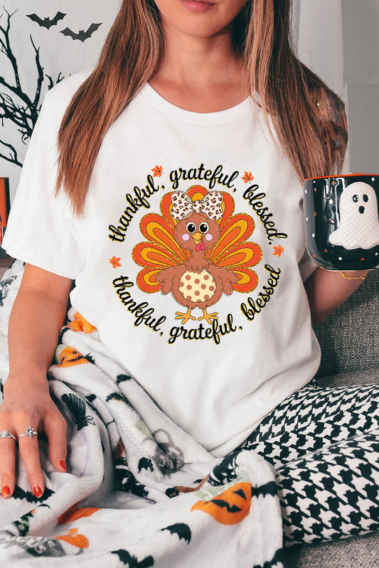 Thanksgiving Cute Turkey Print Cotton Blend T Shirt