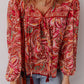 Ethnic Paisley Print Tassel Tie Puff Sleeve Boho Blouse