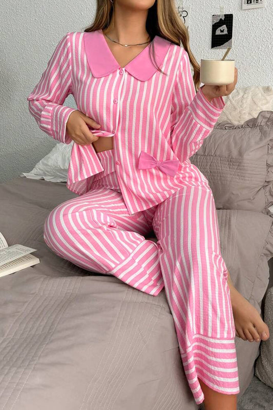 Buttoned Front Long Sleeve Top and Pants 2 Piece Sleepwear