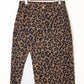 Leopard Denim Frayed Split Denim Midi Skirt
