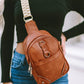 Camel Vintage Guitar Strap PU Leather Sling Bag