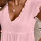 Textured Ruffled Trim V Neck Flutter Flowy Top